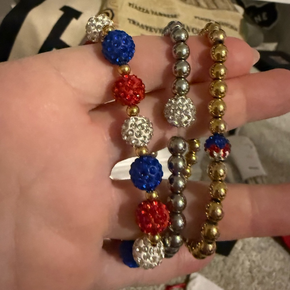 Red, white and blue Elegant Multicolor Beaded Bracelet Set